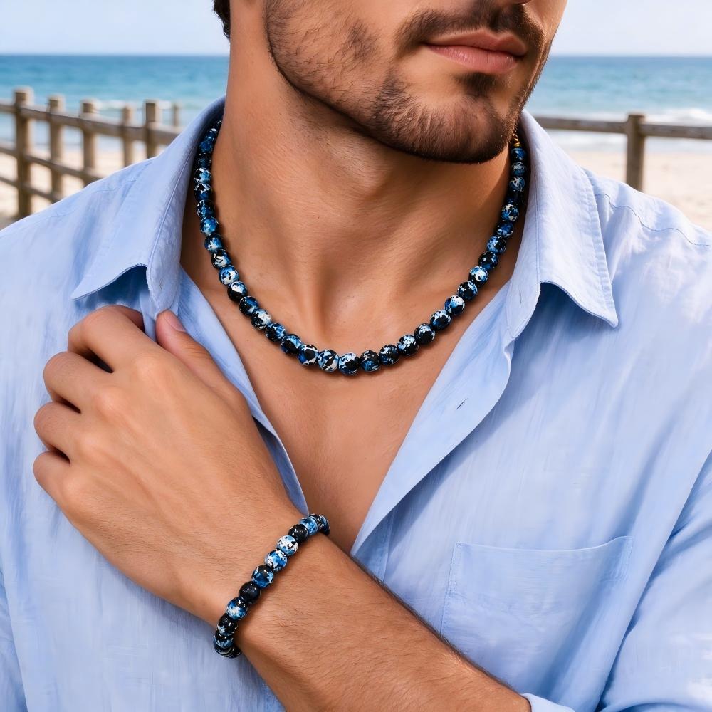 Elegant Single-Layer Black-White Turquoise Bead Necklace